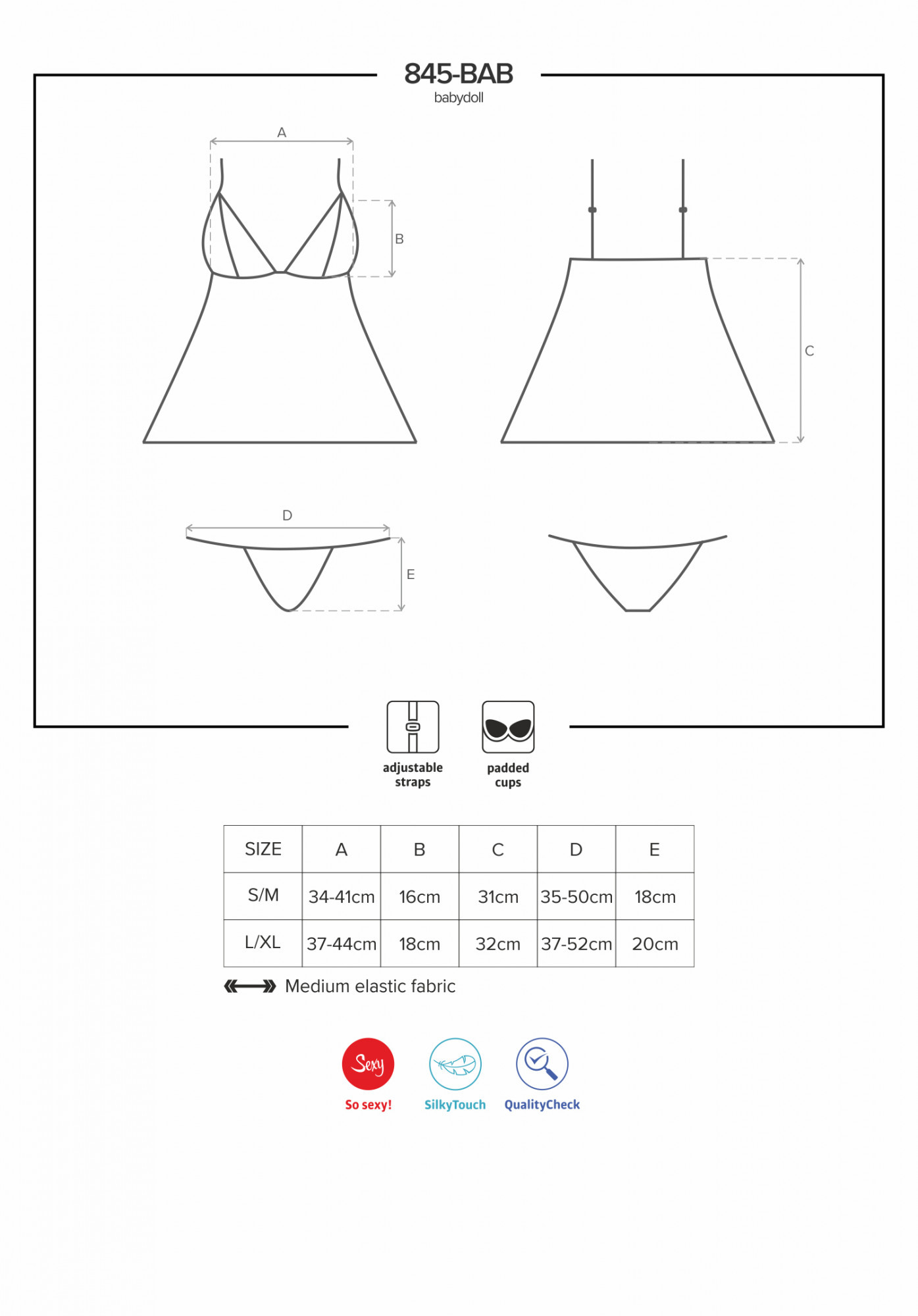 Obrázok Okouzlující košilka 845 - BAB babydoll - Obsessive Farba: original, veľkosť: L / XL