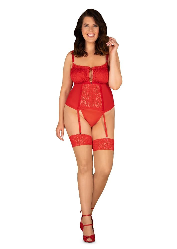 Okouzlující punčochy Blossmina stockings - Obsessive Velikost: 4XL/5XL, Barvy: červená