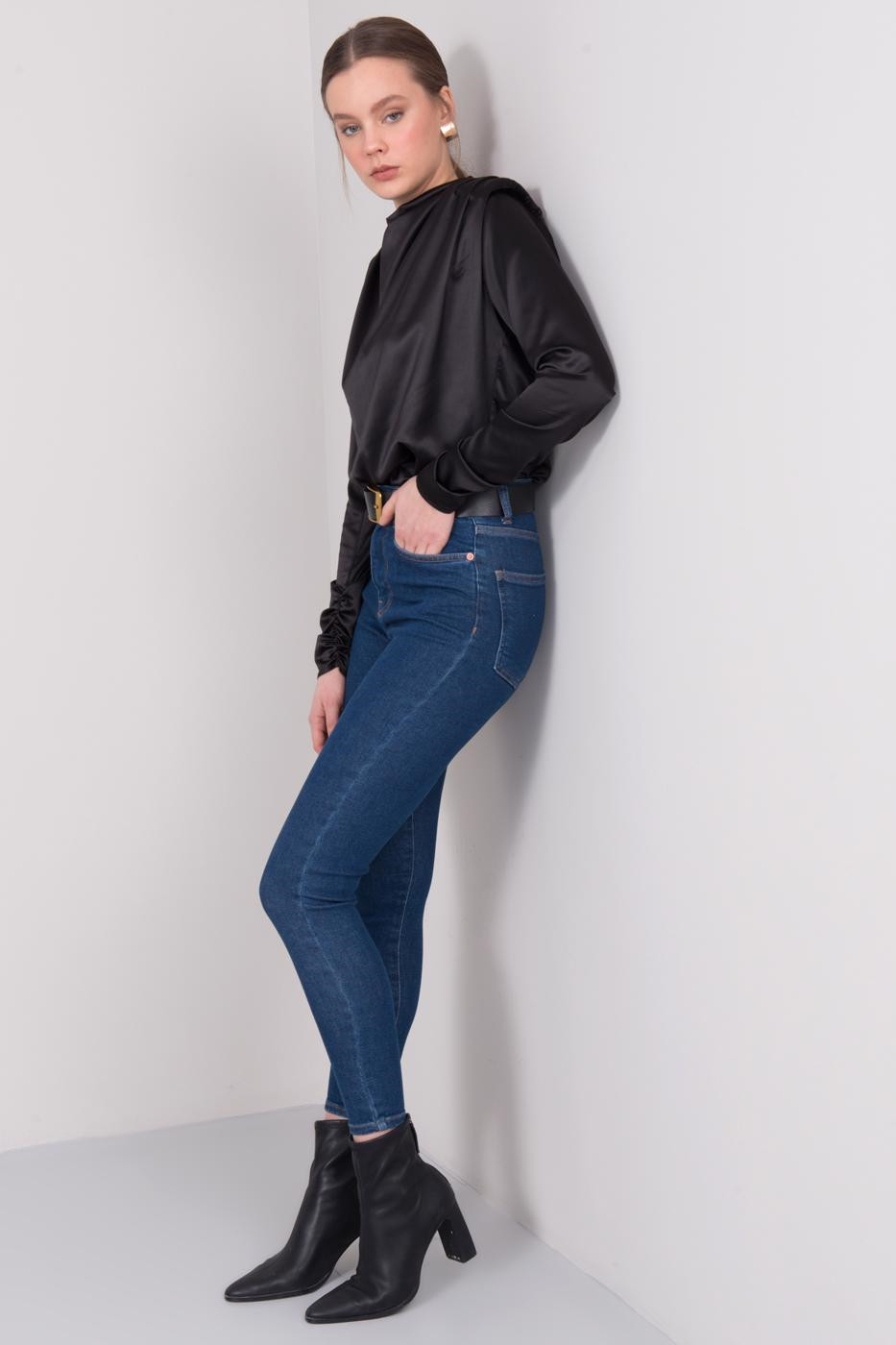Tmavě modré džínové kalhoty s vysokým pasem - 15676 - BSL Velikost: L, Barvy: jeans