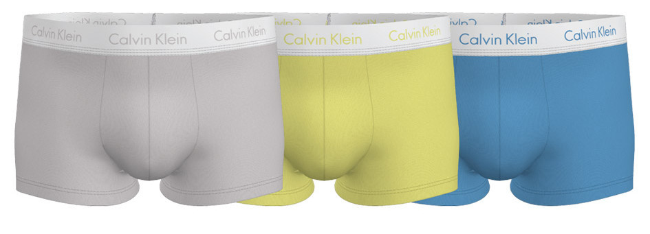 Obrázok Calvin Klein Cotton Stretch Low Rise Trunk 3Pk Ocean Storm / Lime / Blue White XL