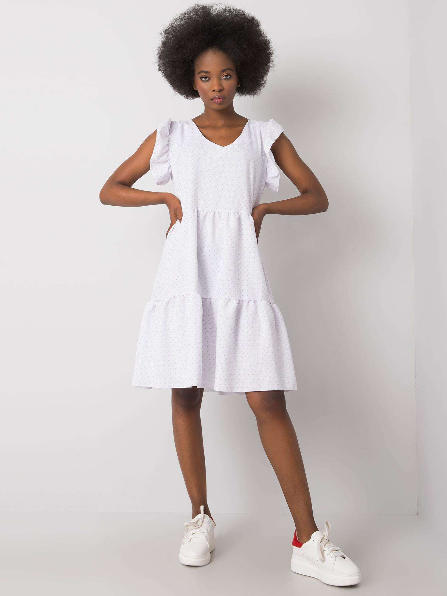 Dámské šaty model 17558206 - FPrice Velikost: L, Barvy: bílá s puntíkem
