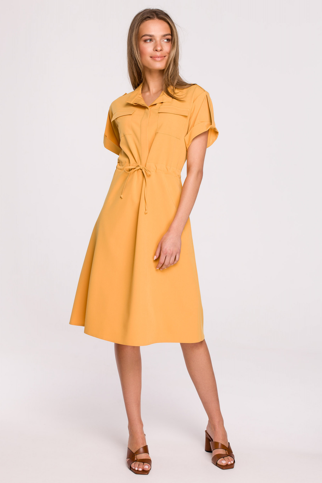 Dámské košilové šaty Yellow model 17603502 - STYLOVE Velikost: S, Barvy: Žlutá