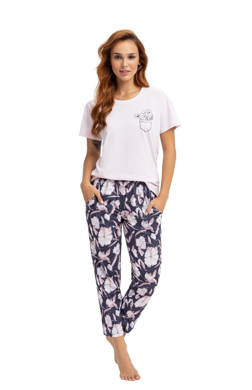 Dámské pyžamo model 18637683 Světle růžová s tmavě modrou sv.růžovámodrá XL - Luna