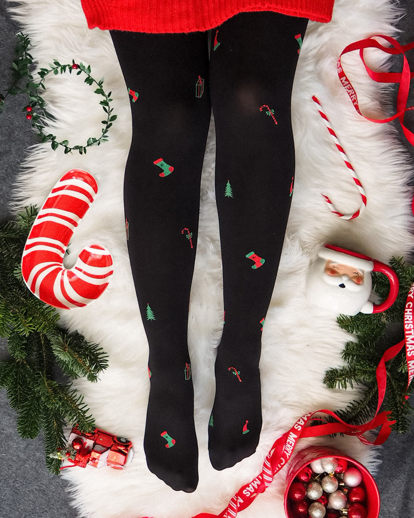 Hrubší dámské vzorované punčochové kalhoty CHRISTMAS TIGHTS Barva: nero, Velikost: 2
