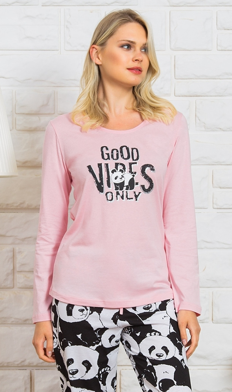 Dámské pyžamo dlouhé Good vibes světle růžová XL