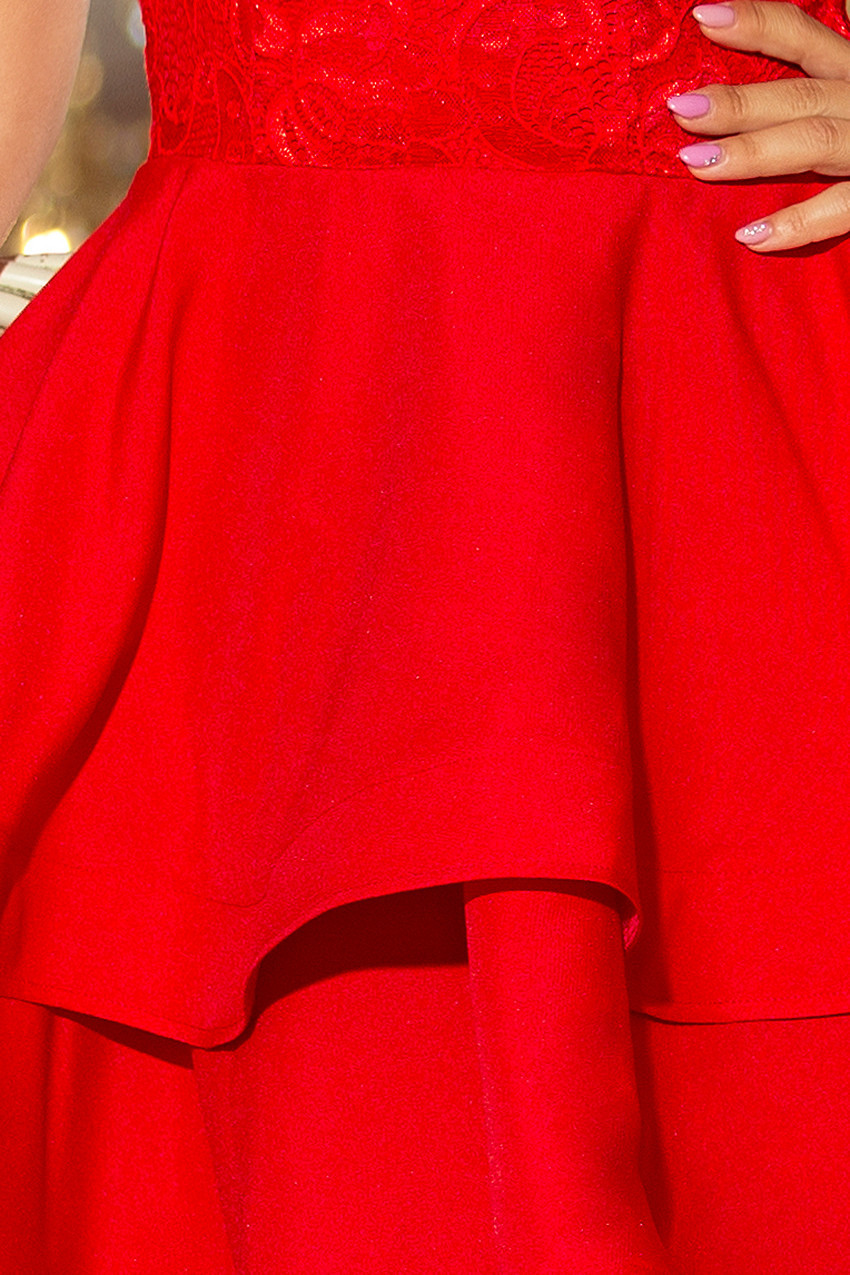 Červené dámské dvojitě rozšířené šaty s krajkovou vrchní částí model 6361545 S