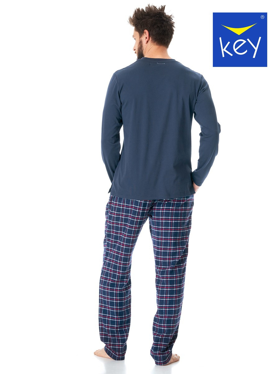Pánské pyžamo MNS model 18735901 B23 dł/r M2XL - Key Barva: tmavě modrá - mřížka, Velikost: XL
