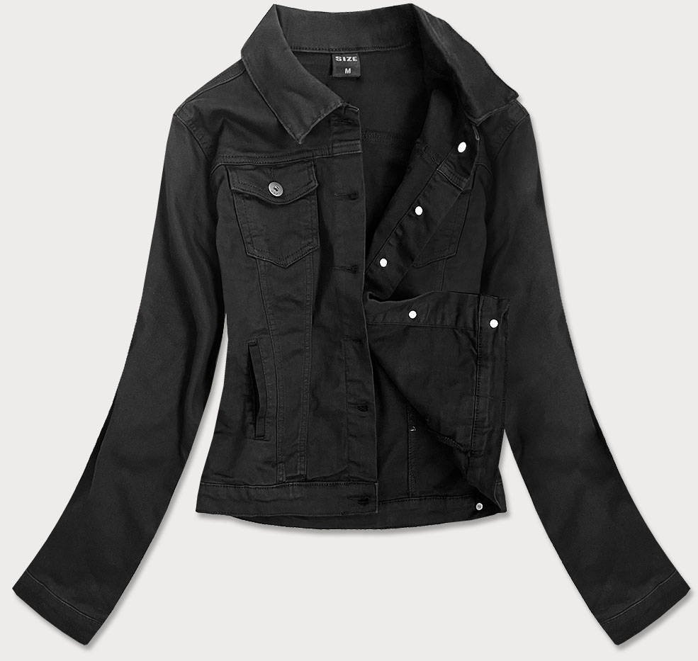 Jednoduchá černá dámská džínová bunda s kapsami model 15032356 Černá L (40) - M.B.J.