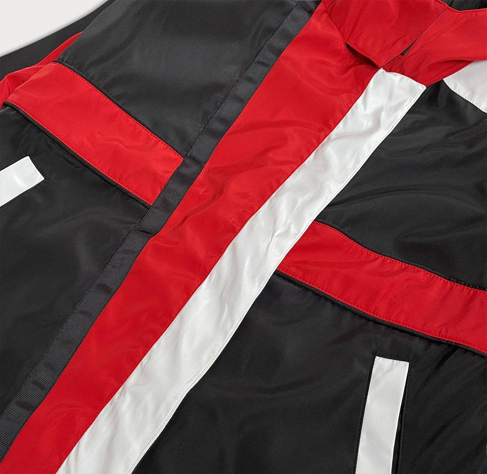 Červeno-černá dámská bunda větrovka s kapucí (YR1967) odcienie czerwieni M (38)