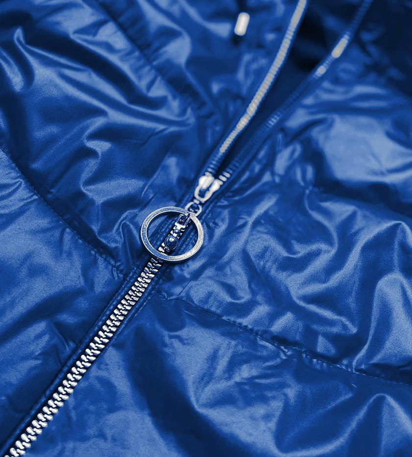 Modro-černá dámská bunda s barevnou kapucí (BH2005) Barva: odcienie niebieskiego, Velikost: S (36)