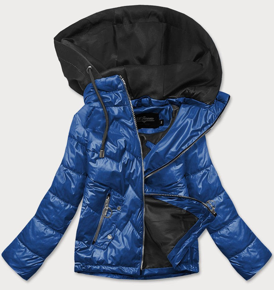 Modro/černá dámská bunda s kapucí (BH2003) Barva: odcienie niebieskiego, Velikost: M (38)
