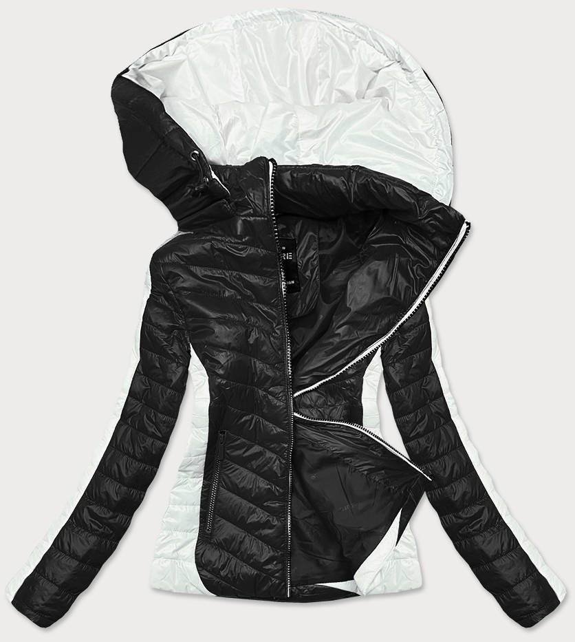 Dvoubarevná černá/ecru dámská bunda s kapucí (6318) Barva: odcienie czerni, Velikost: XL (42)
