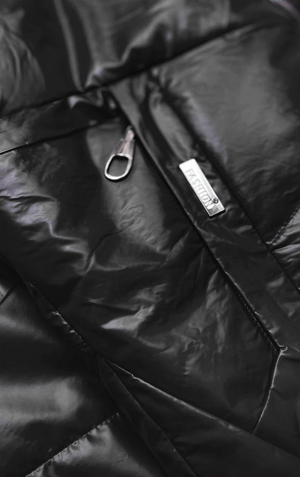 Černá lesklá dámská bunda (B9751) odcienie czerni 52