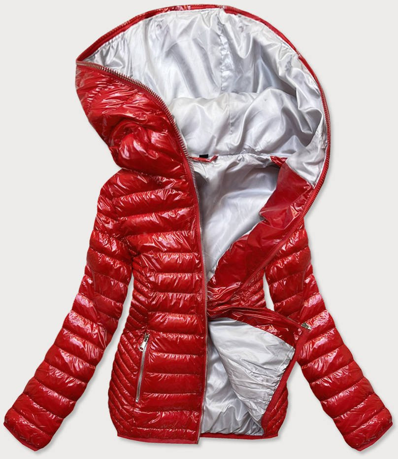 Červená prošívaná dámská bunda s kapucí model 16151098 červená L (40) - S'WEST