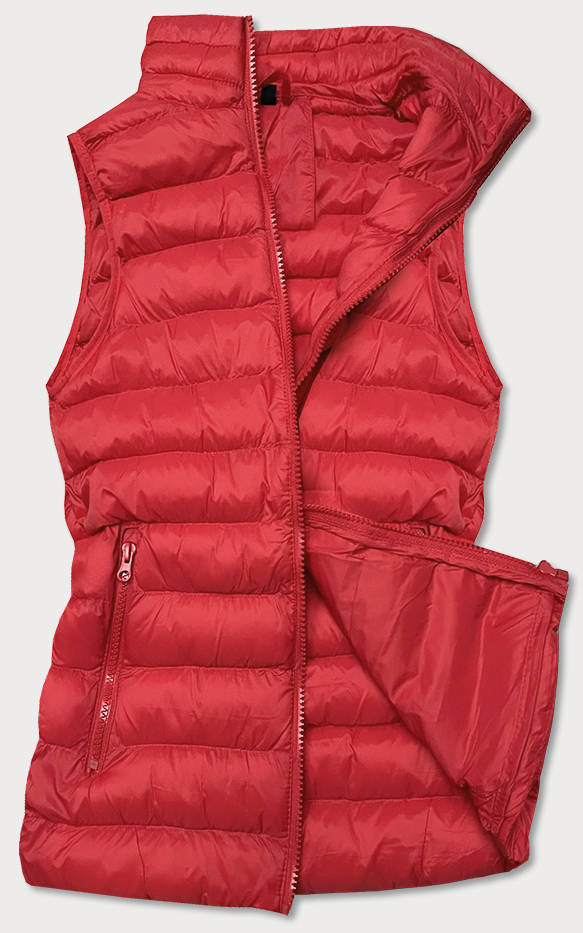 Krátká červená prošívaná dámská vesta model 16279860 Červená S (36) - J.STYLE