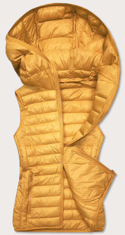 Žlutá prošívaná dámská vesta s kapucí model 16279905 Žlutá L (40) - J.STYLE