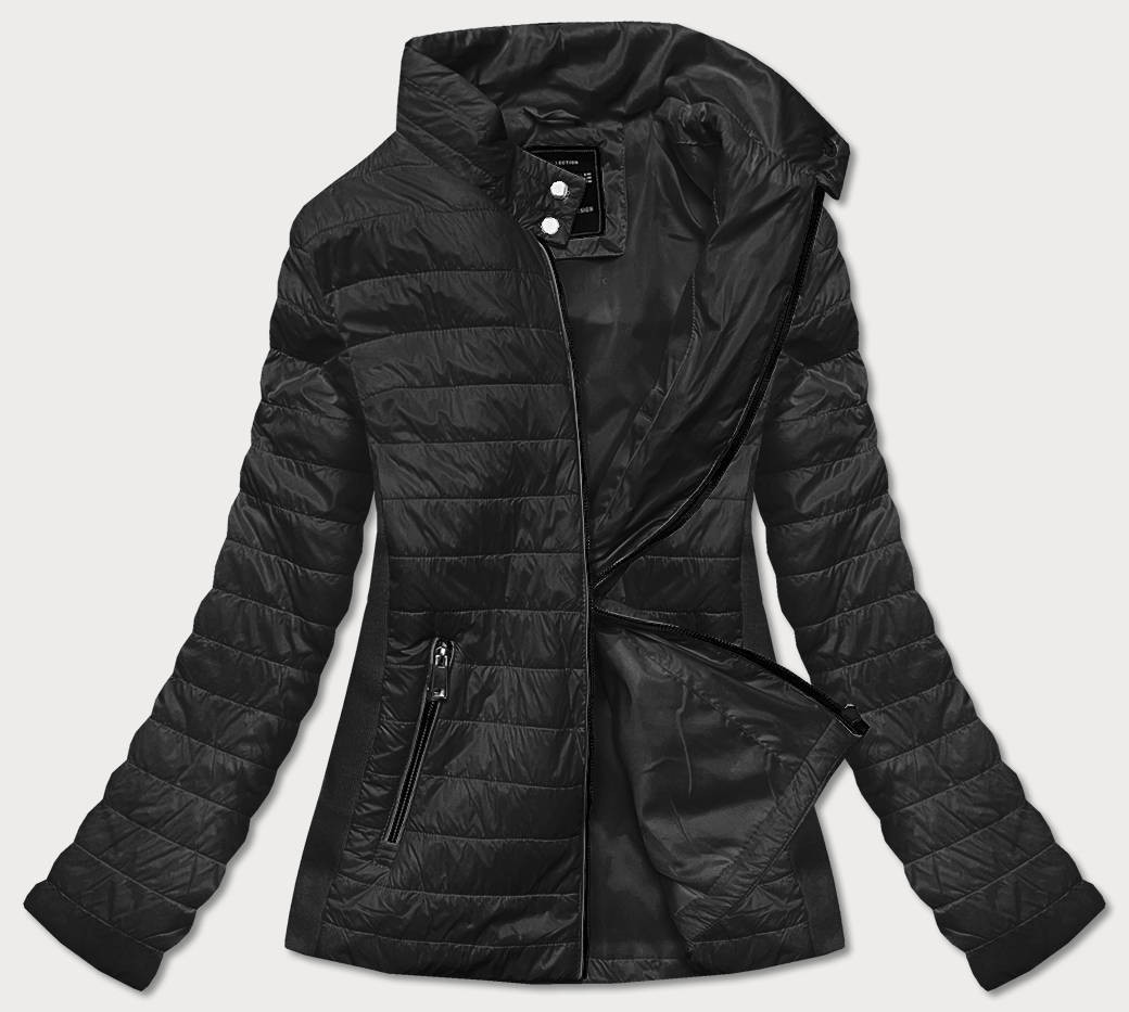 Tenká černá dámská bunda s vsadkami model 17044095 - ATURE Barva: odcienie czerni, Velikost: L (40)