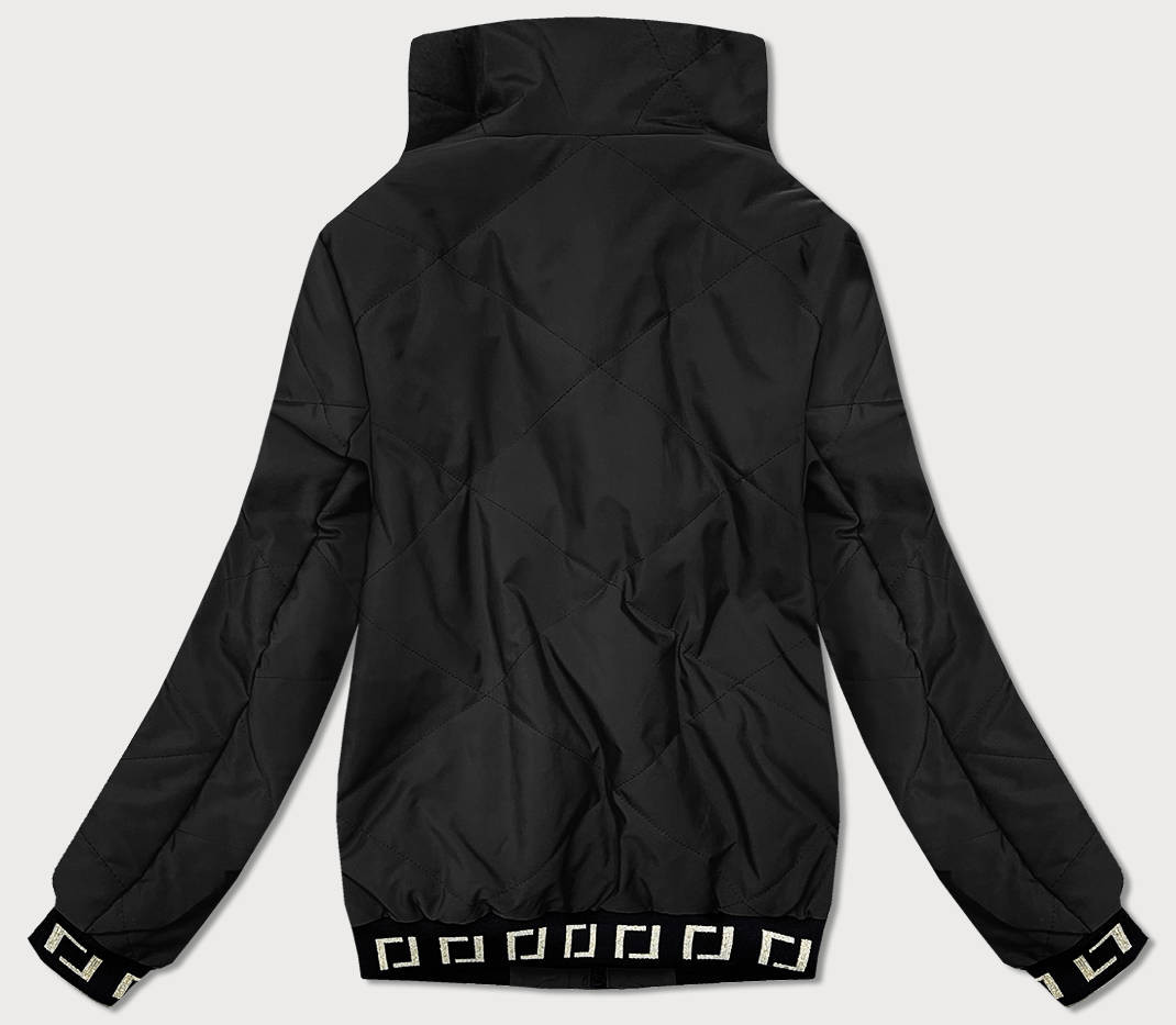 Krátká černá dámská bunda se stojáčkem (B8016-1) Barva: odcienie czerni, Velikost: XXL (44)