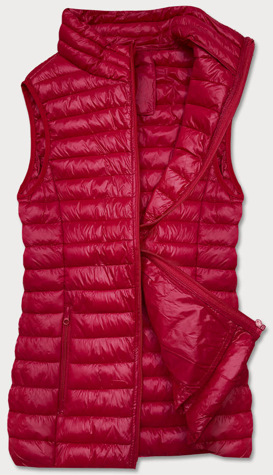 Krátká prošívaná dámská vesta v bordó barvě model 17199552 Kaštan L (40) - J.STYLE