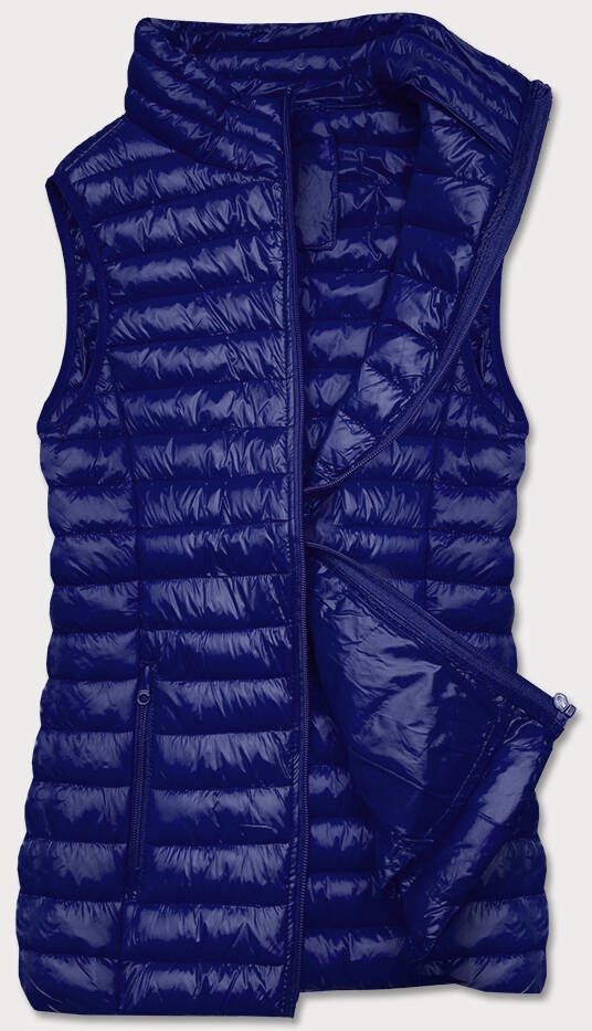 Tmavě modrá krátká dámská prošívaná vesta model 17199557 tmavě modrá L (40) - J.STYLE