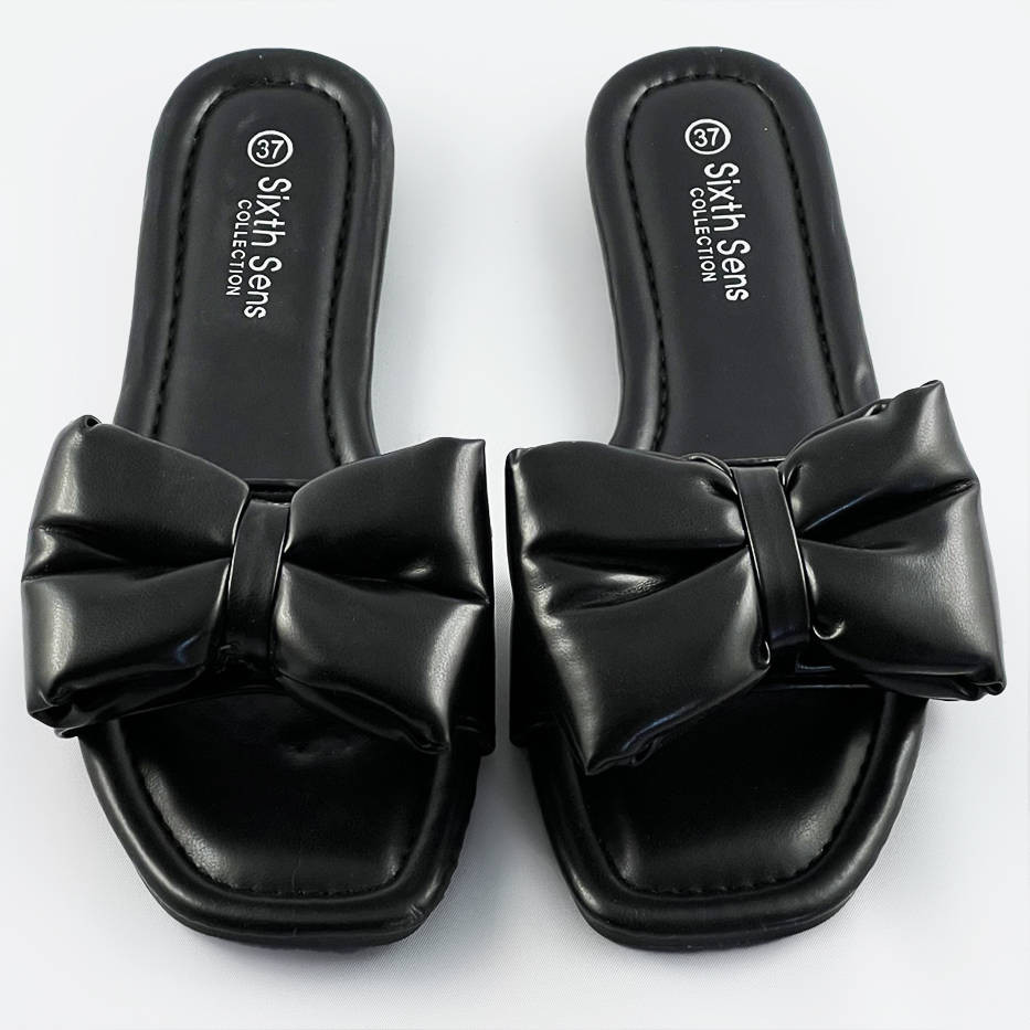 Černé dámské pantofle s mašlí (H47) odcienie czerni XL (42)