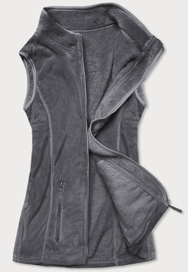 Tmavě šedá plyšová dámská vesta model 17757855 šedá S (36) - J.STYLE