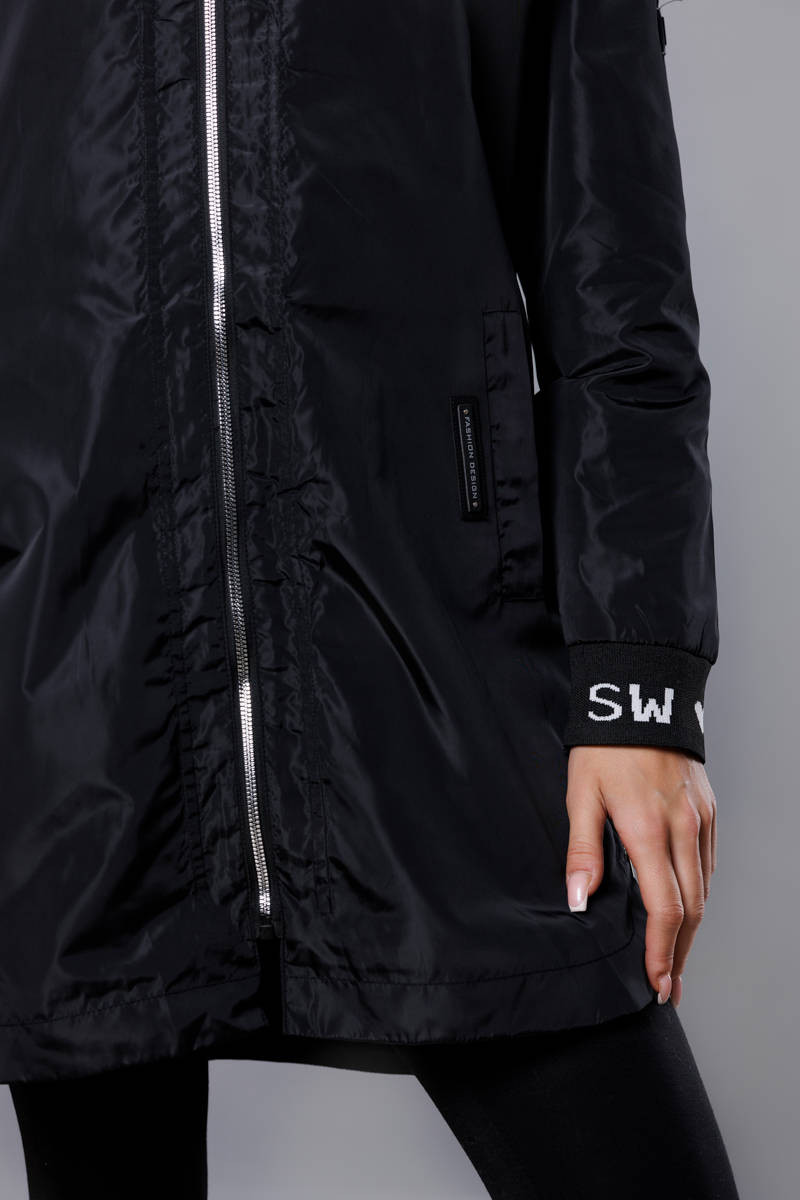 Tenká černá dámská bunda s ozdobnou lemovkou (B8145-1) odcienie czerni XL (42)