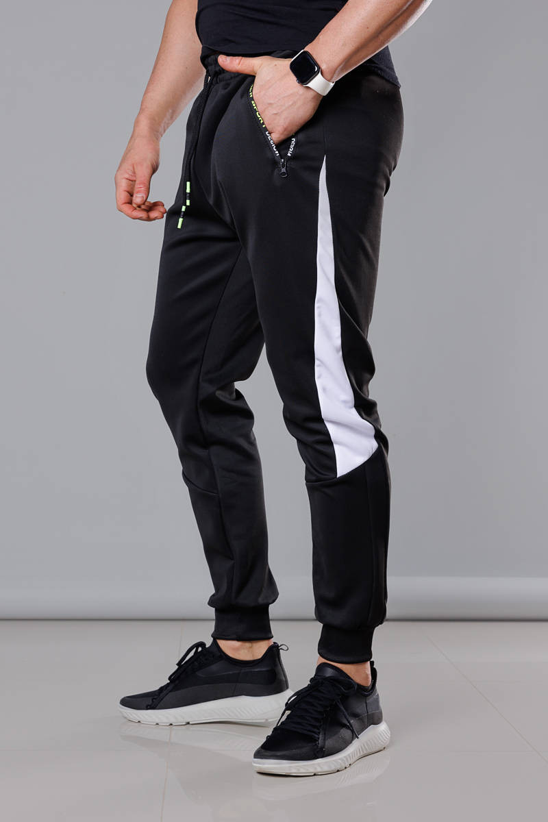 Černo-bílé pánské teplákové kalhoty se vsadkami (8K168) odcienie czerni XXL