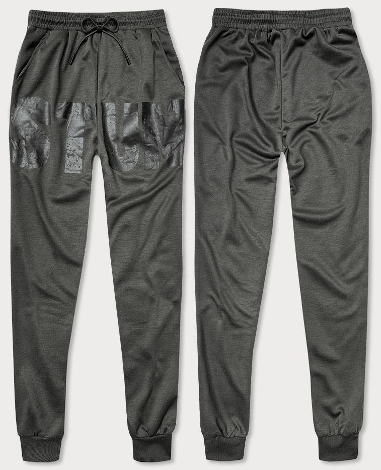 Tmavě šedé pánské teplákové kalhoty s potiskem (8K191) Barva: odcienie szarości, Velikost: XXL