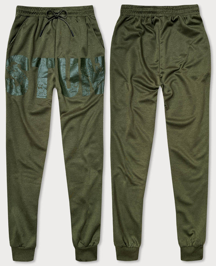 Pánské teplákové kalhoty v khaki barvě s potiskem (8K191) odcienie zieleni XXL