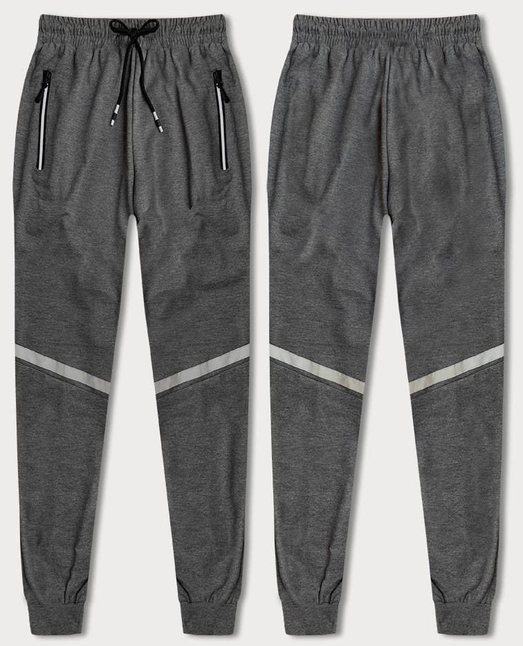Šedé pánské teplákové kalhoty s reflexními prvky (8K189-5) Barva: odcienie szarości, Velikost: XXL