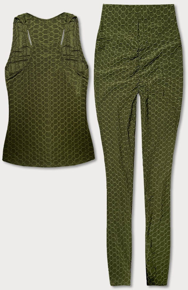 Sportovní komplet v olivové barvě - top a legíny (YW88037-7) khaki M (38)