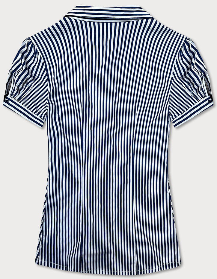 Tmavě modro-bílá dámská pruhovaná košile s krátkými rukávy (SSD2021D) Barva: odcienie bieli, Velikost: M (38)