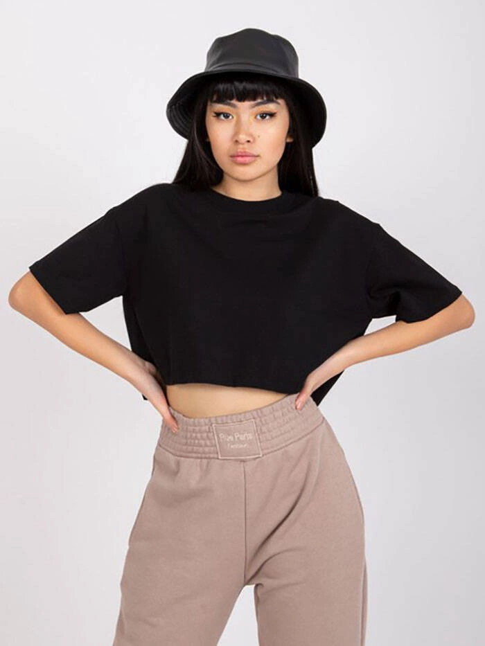 Krátké černé tričko crop top (7541) odstíny černé S (36)