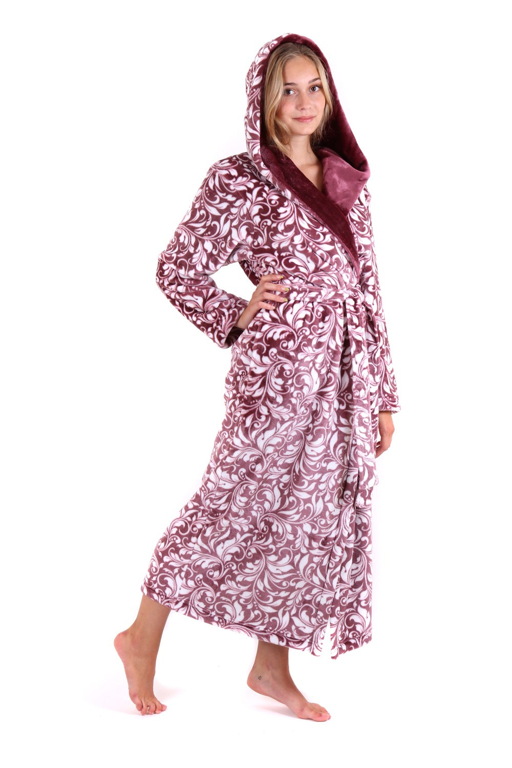 Dámský župan Flora s kapucí 3956 mauve wine - Vestis XXL