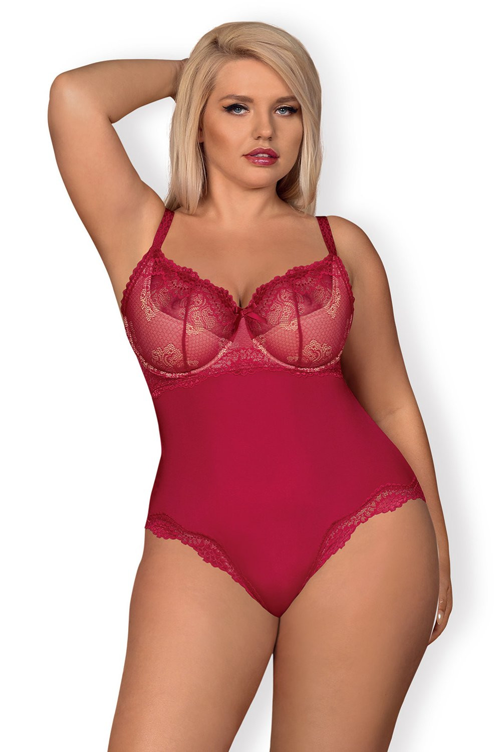 Erotické body Rosalyne teddy - OBSESSIVE Barva: Červená, Velikost: S/M