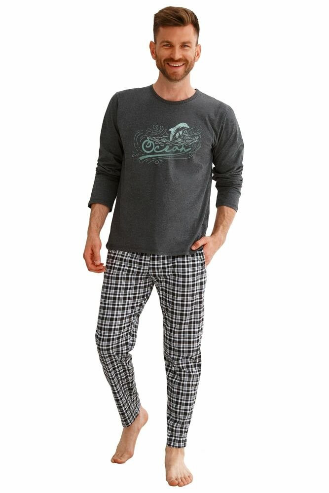 Pánské pyžamo model 16167064 tmavě šedé s potiskem - Taro Barva: šedá, Velikost: XXL