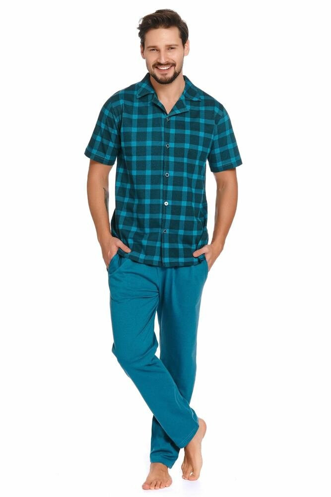 Pánské pyžamo model 15909087 modré káro - DN Nightwear Barva: modrá, Velikost: L