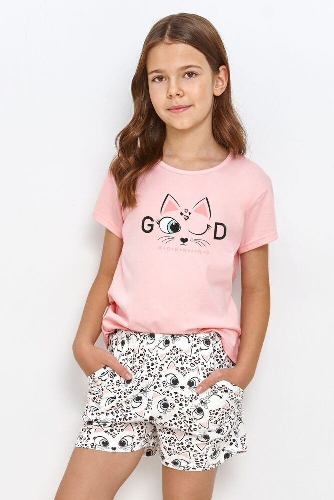 Dívčí pyžamo pro starší Lexi růžové s kočkou Barva: růžová, Velikost: 152