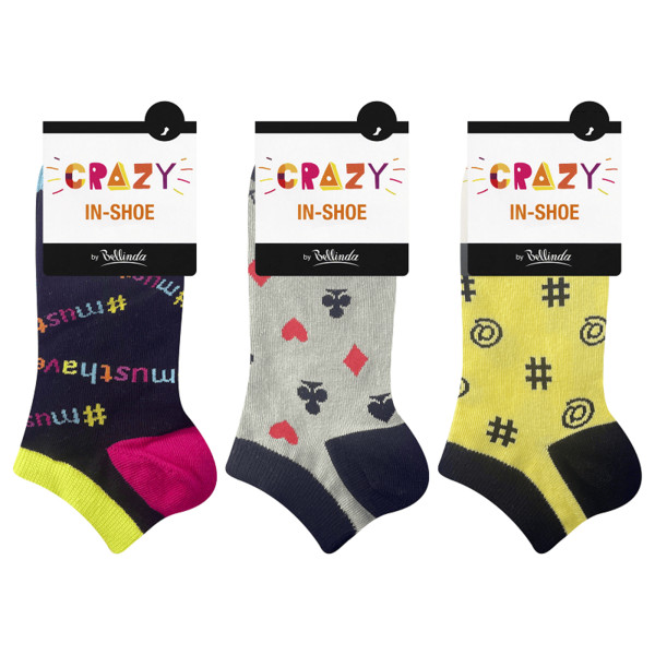 Zábavné nízké crazy ponožky unisex v setu 3 páry CRAZY IN-SHOE SOCKS 3x - BELLINDA - žlutá 35 - 38
