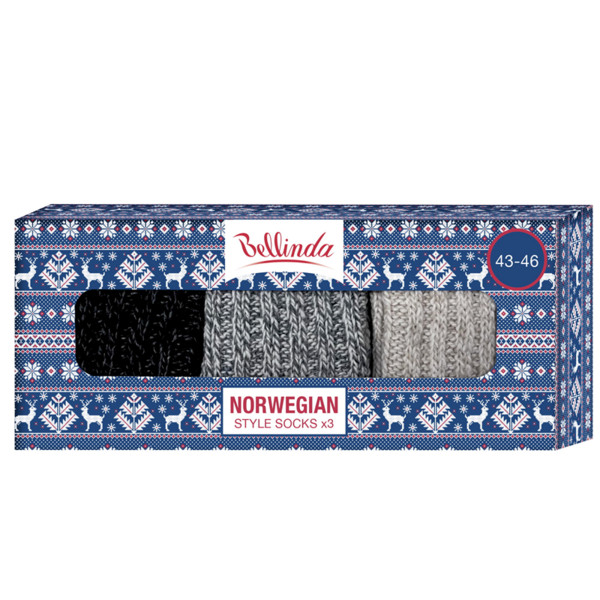 Dárková krabička zimních ponožek 3 páry NORWEGIAN STYLE SOCKS BOX - BELLINDA - světle modrá 35 - 38