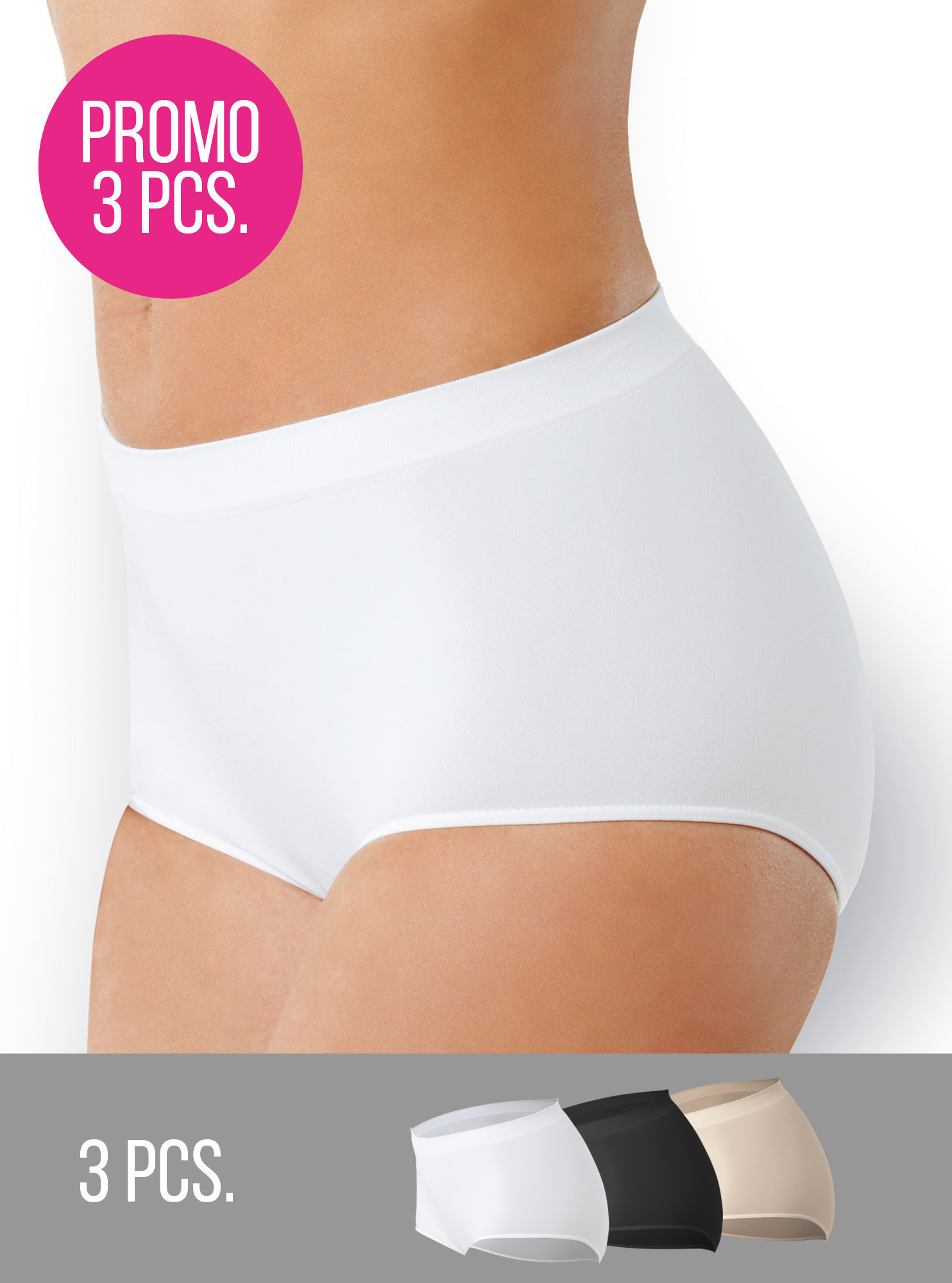 3PACK- Kalhotky s vyšším pasem bezešvé Culotte Intimidea Barva: Možnost: Bilá/Černá/Béžová, Velikost L/XL