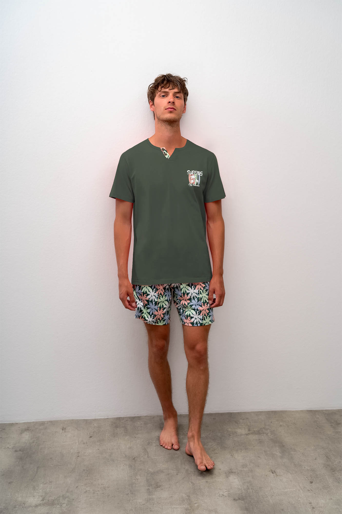 Vamp - Pohodlné dvoudílné pánské pyžamo 16670 - Vamp Barva: green jungle, Velikost: M