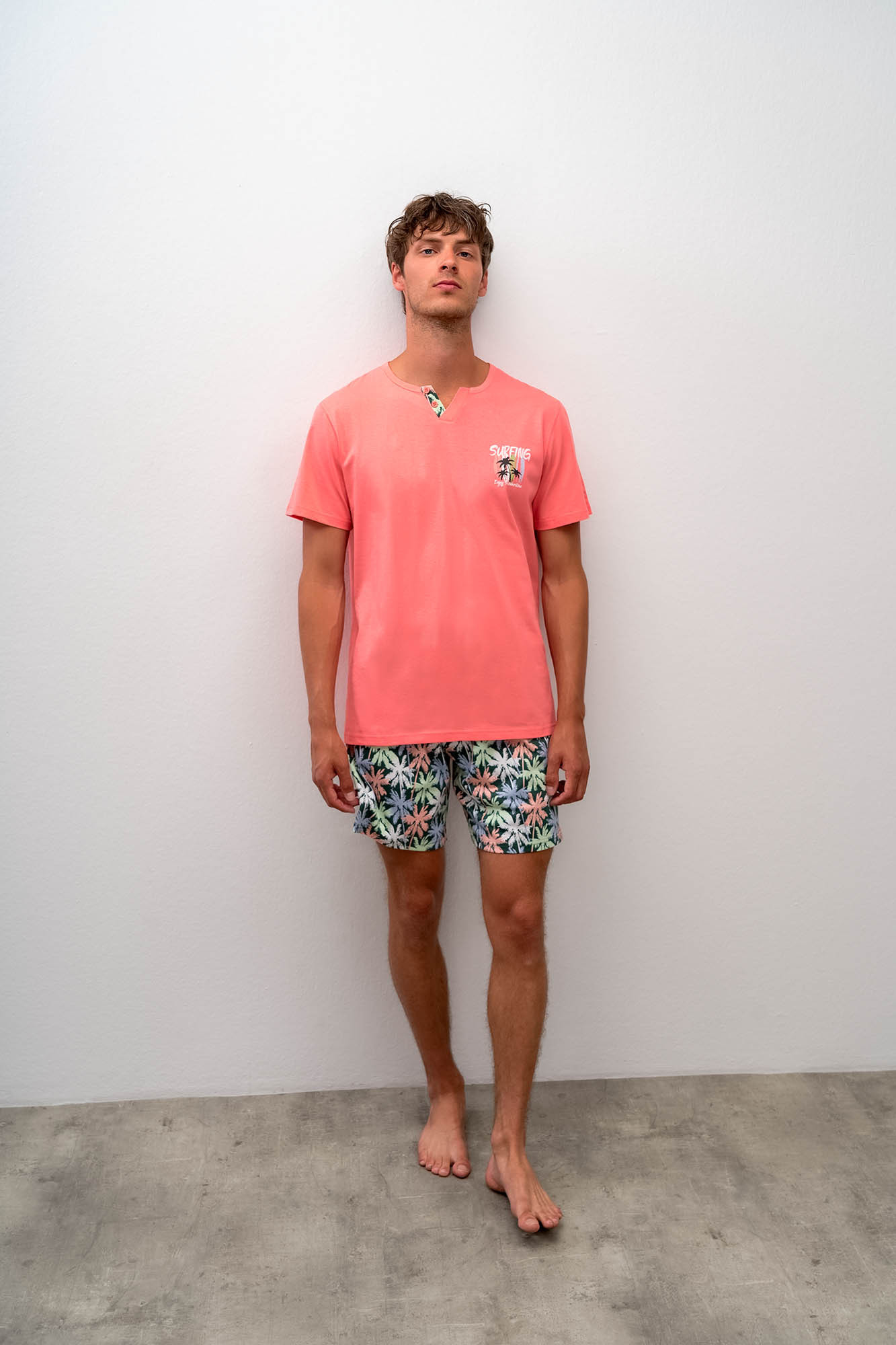 Vamp - Pohodlné dvoudílné pánské pyžamo 16670 - Vamp Barva: coral sugar, Velikost: M