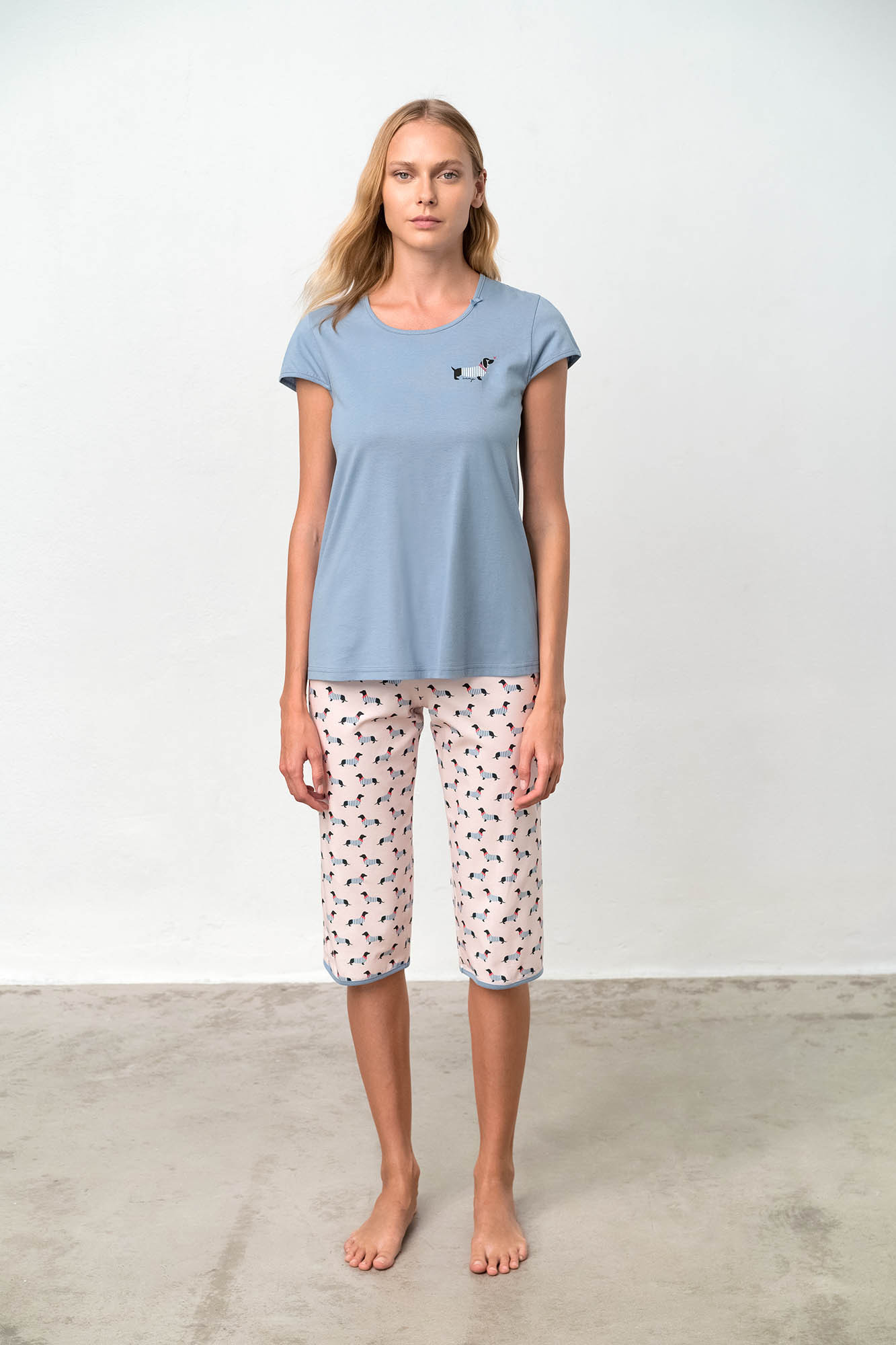 Dvoudílné dámské pyžamo – model 18362694 - Vamp Barva: blue dusty, Velikost: S