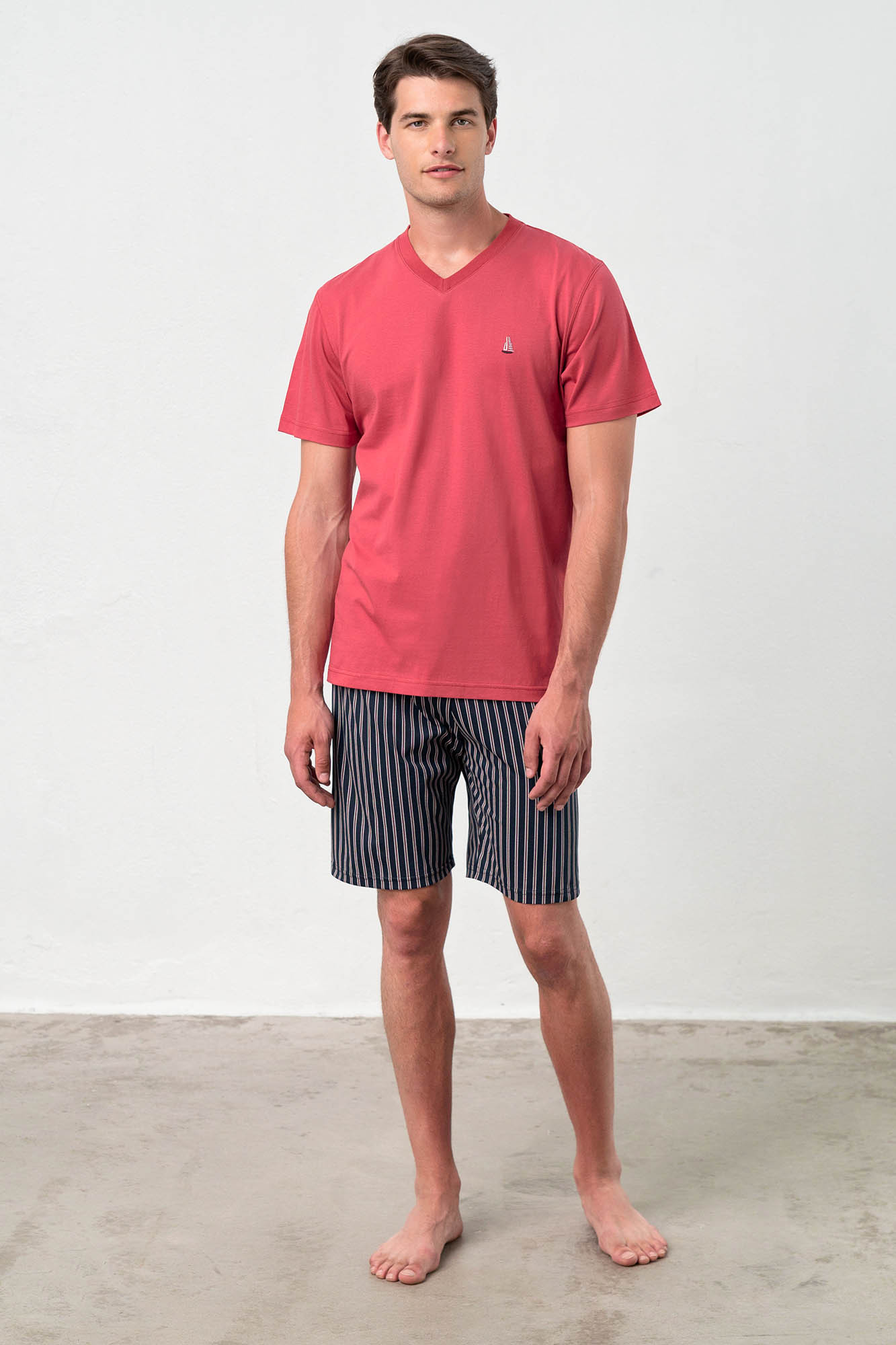 Vamp - Dvoudílné pánské pyžamo 18620 - Vamp Barva: red pepper, Velikost: M