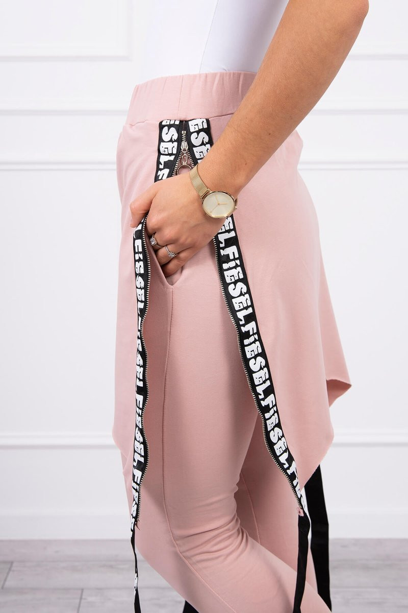 Kalhoty/oblek s nápisem selfie tmavě pudrově růžové UNI
