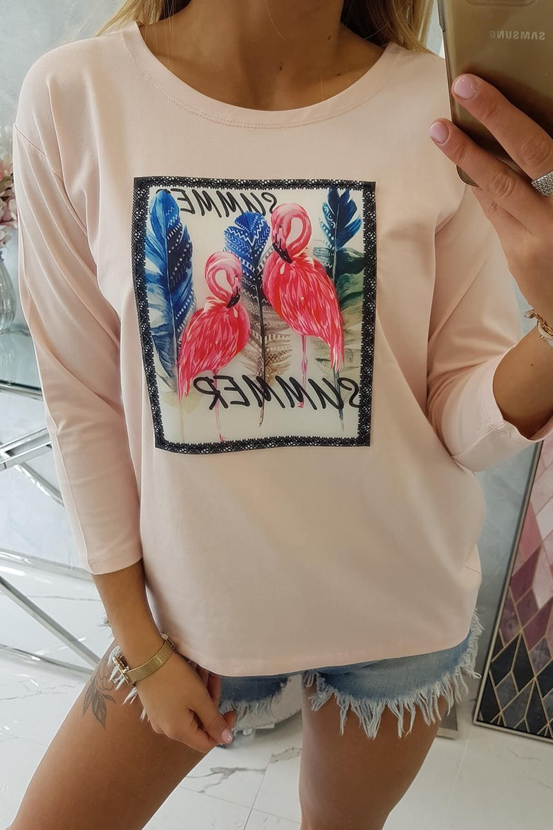 Halenka s 3D grafikou model 18743994 pudrově růžová UNI - K-Fashion