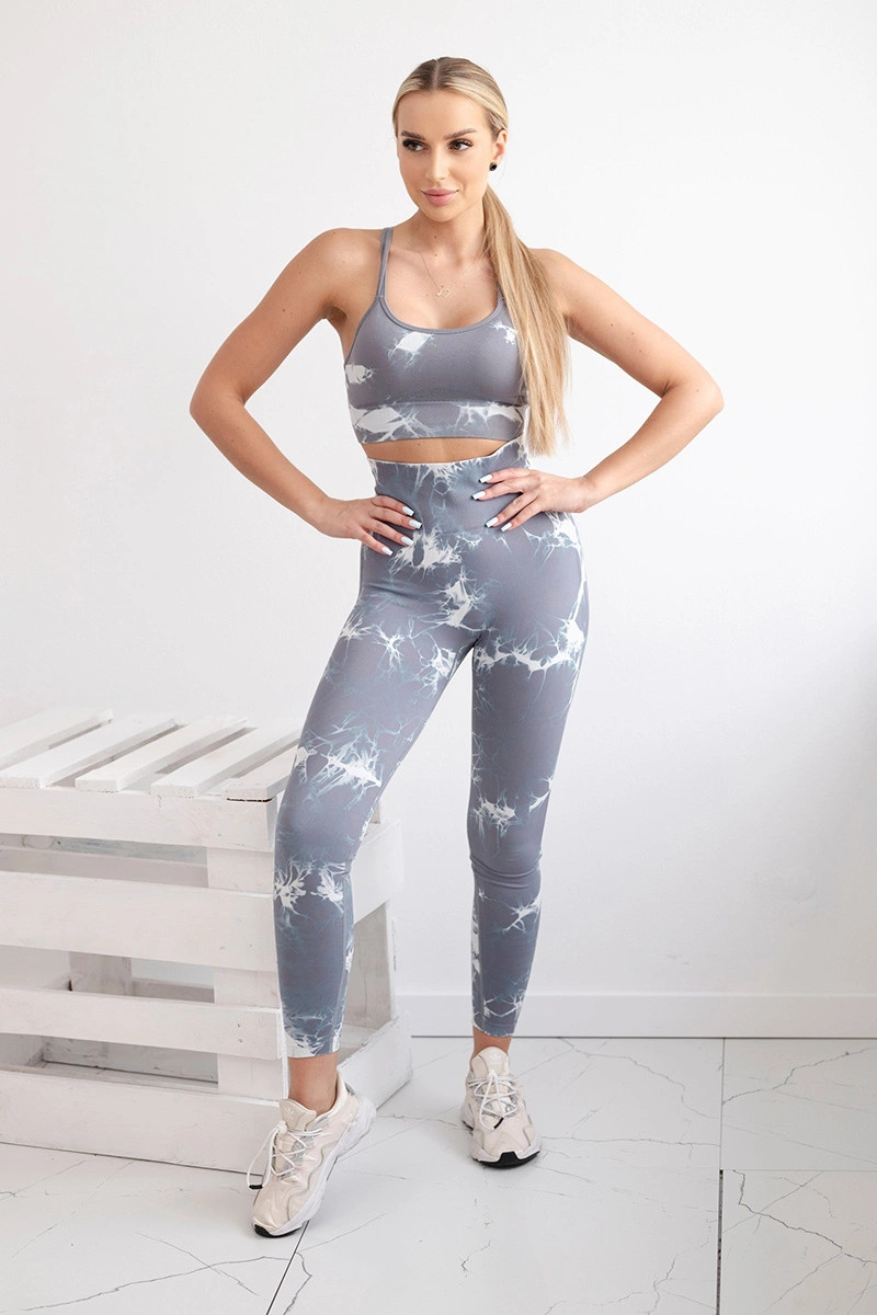 Fitness set top+ legíny push up šedá + bílá S/M