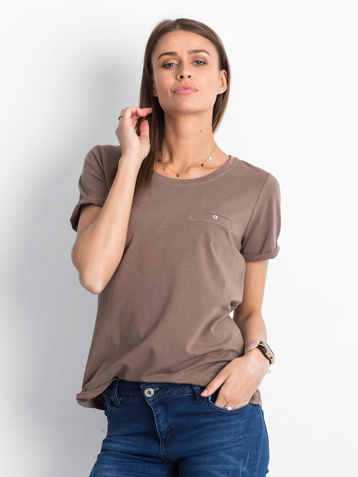 Obrázok Bawełniany t-shirt damski basic kawowy L